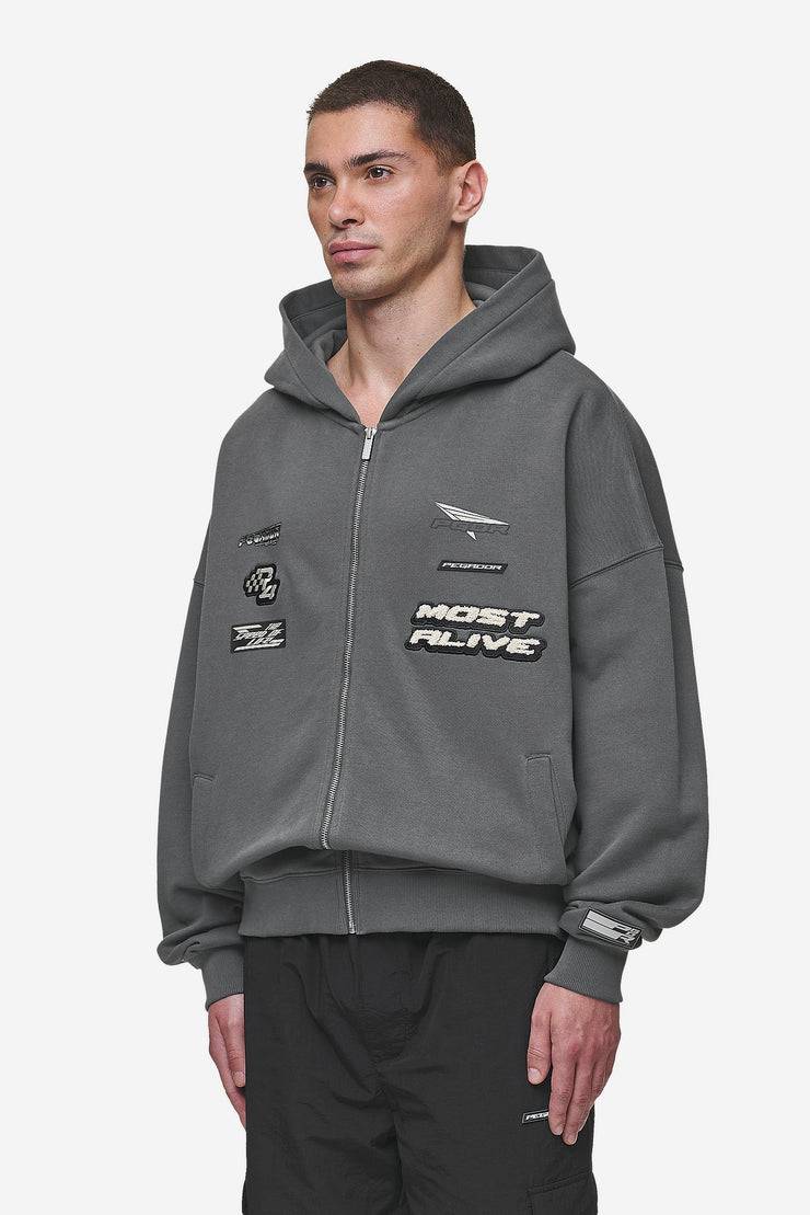 Pegador Hogan Boxy Sweat Jacket Washed Anthracite Letzter Tag