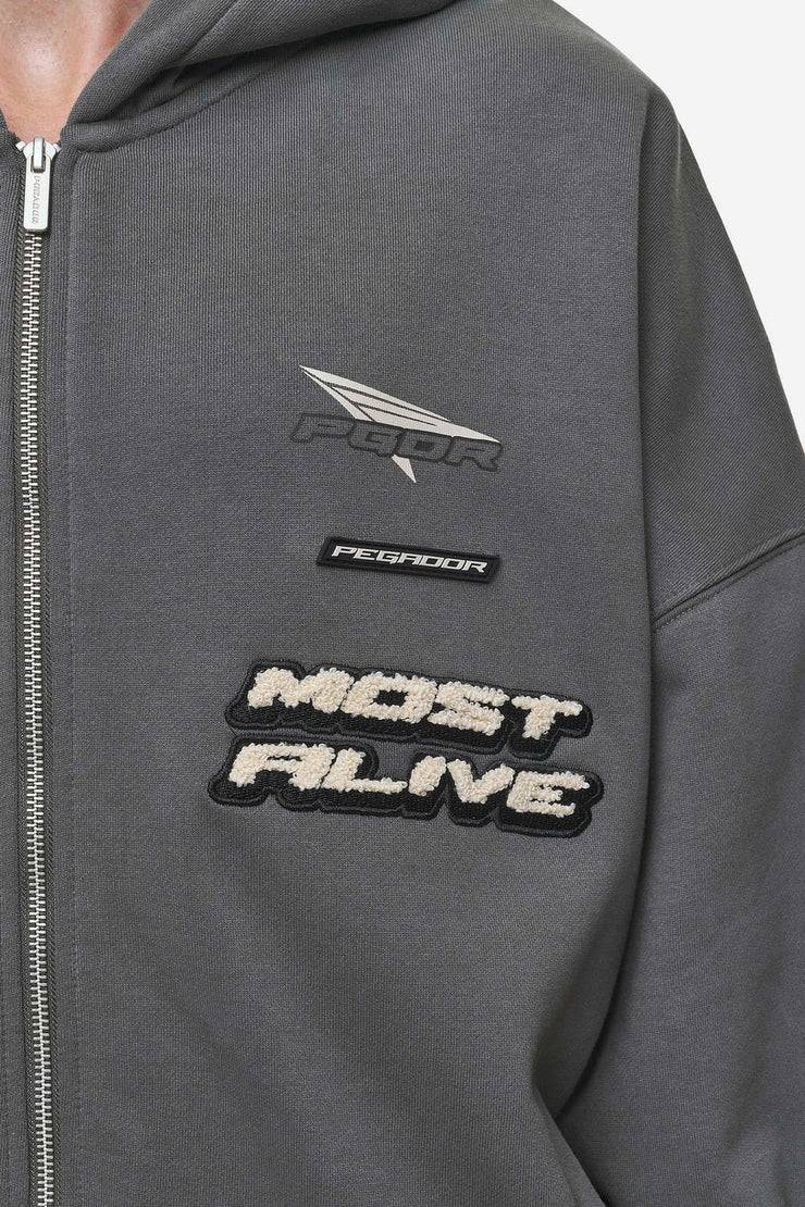 Pegador Hogan Boxy Sweat Jacket Washed Anthracite Letzter Tag
