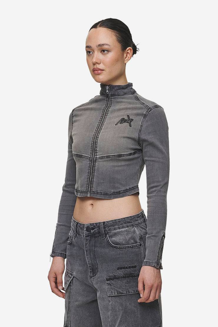Pegador Elly Denim Biker Jacket Washed Deep Grey Tiefpreis