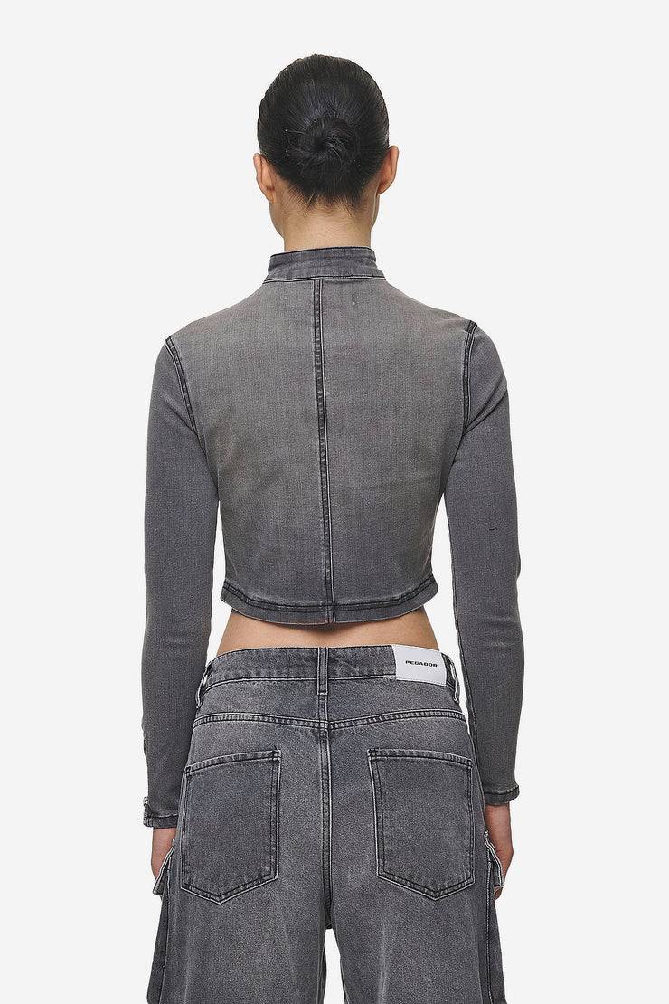 Pegador Elly Denim Biker Jacket Washed Deep Grey Tiefpreis