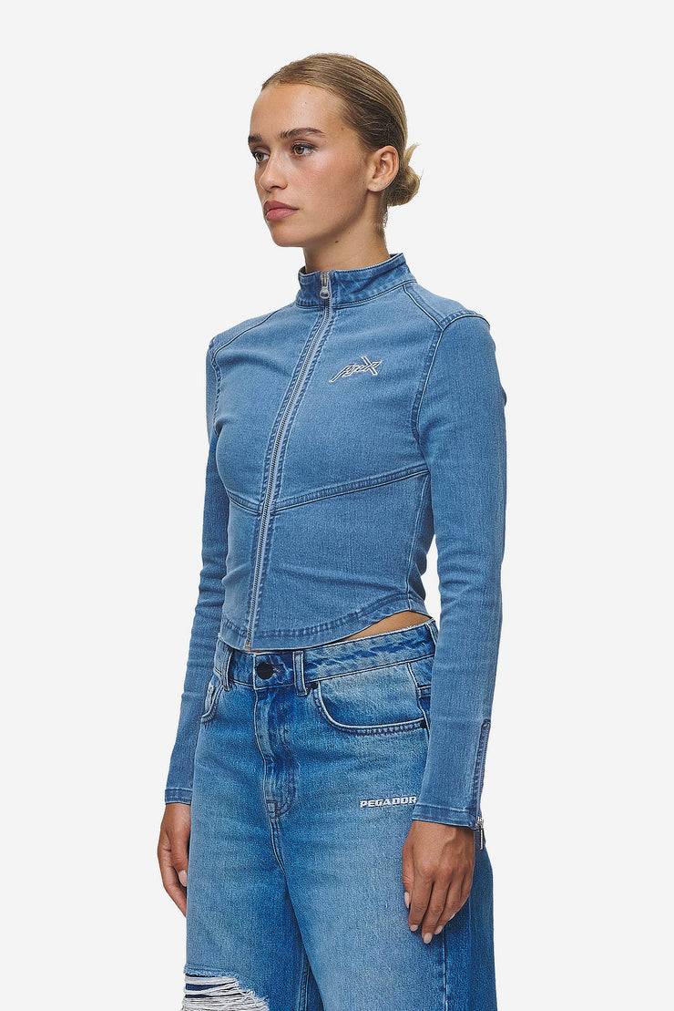 Pegador Elly Denim Biker Jacket Washed Blue Super Sparpreis