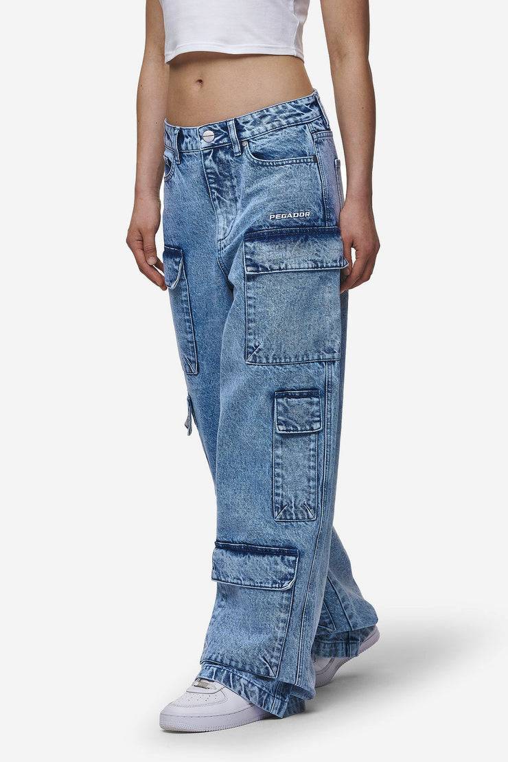 Pegador Leli High Waist Cargo Jeans Washed Denim Blue Günstiger Verkauf