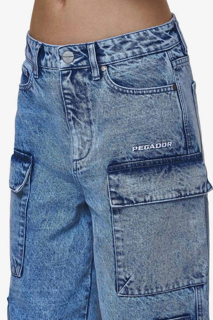 Pegador Leli High Waist Cargo Jeans Washed Denim Blue Günstiger Verkauf