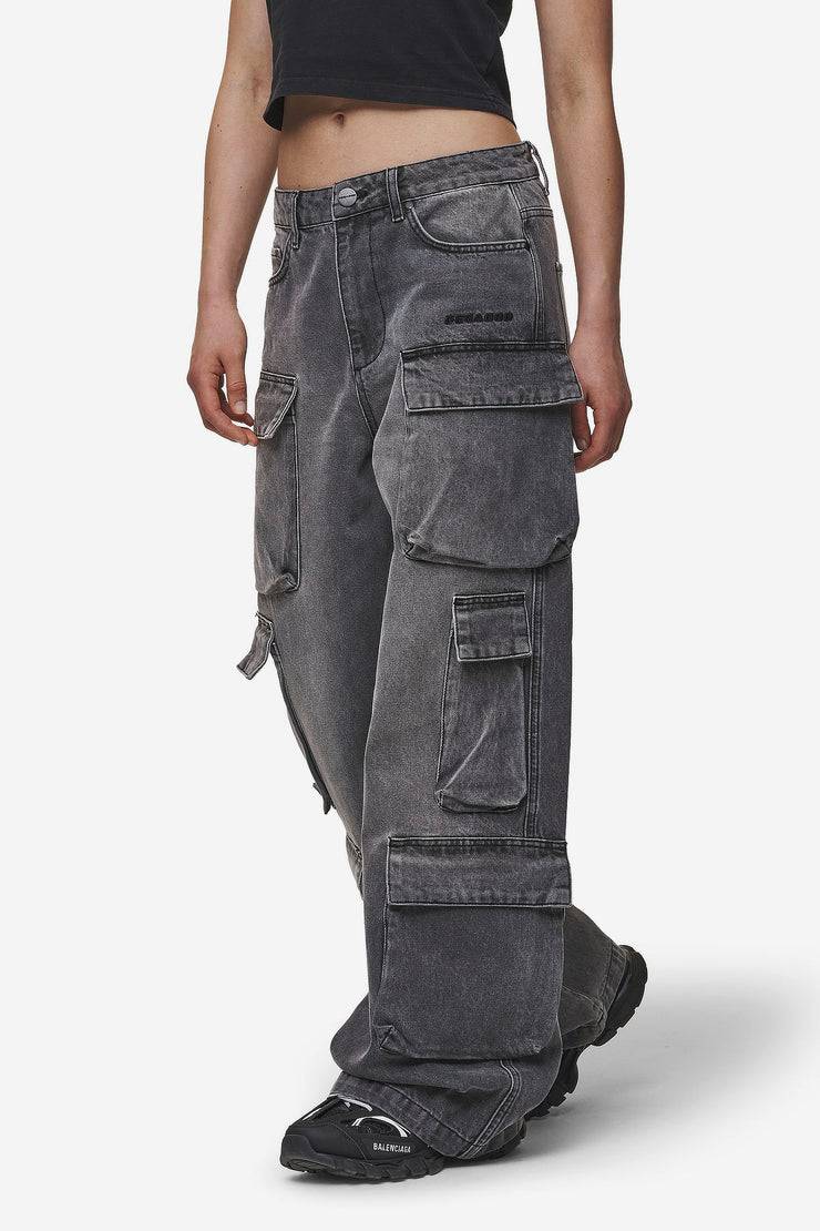 Pegador Leli High Waist Cargo Jeans Washed Deep Grey Fabrikverkauf