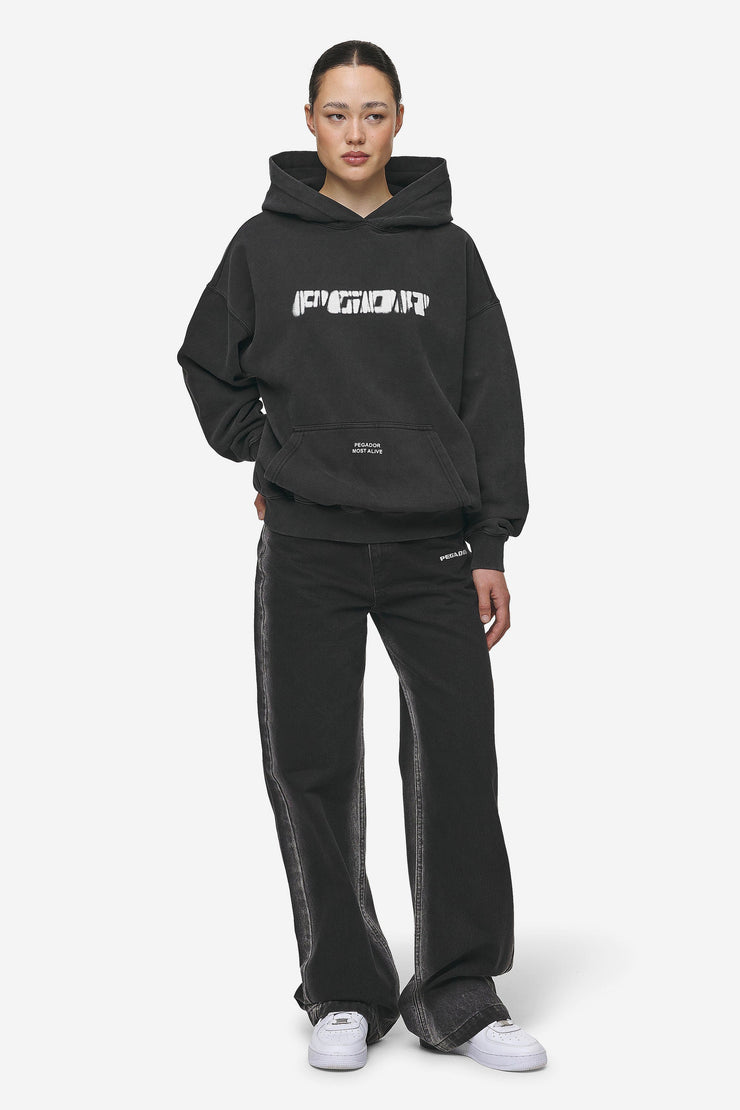 Pegador Gina Sprayed Wide Leg Jeans Washed Black White Meist gekauft