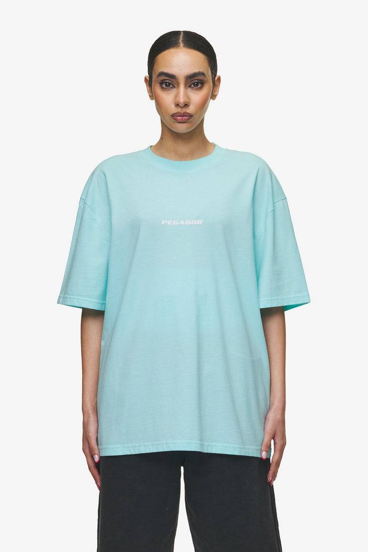 Pegador Colne Logo Oversized Tee Washed Sky Blue White Preisnachlass