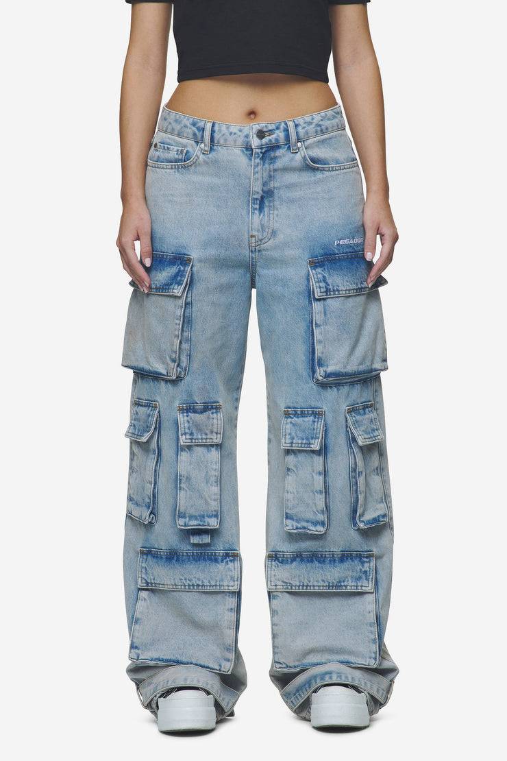 Pegador Celina High Waist Cargo Jeans Washed Pale Blue Neueste Mode
