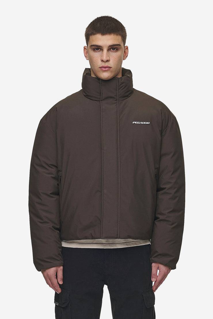 Pegador Lavoy Cropped Boxy Puffer Jacket Dark Brown Letzte 2 Tage