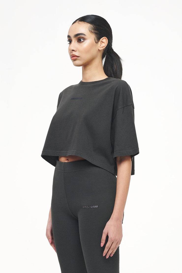 Pegador Layla Oversized Cropped Tee Vintage Washed Iron Grey Gum Neueste Mode