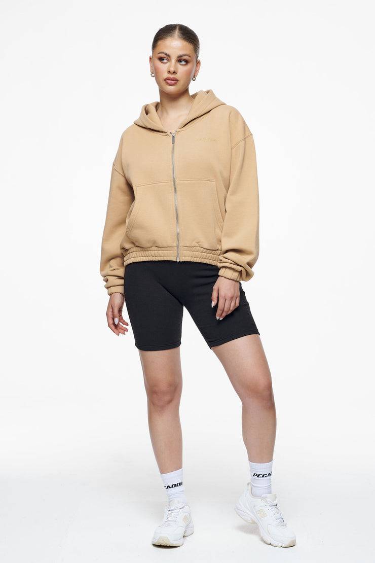 Pegador Valinda Cropped Zip Hoodie Vintage Washed Espresso Gum Sonderangebot der Fabrik