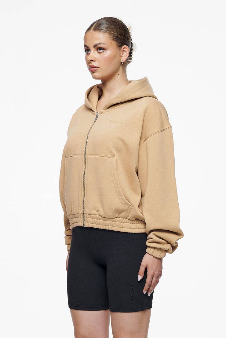 Pegador Valinda Cropped Zip Hoodie Vintage Washed Espresso Gum Sonderangebot der Fabrik