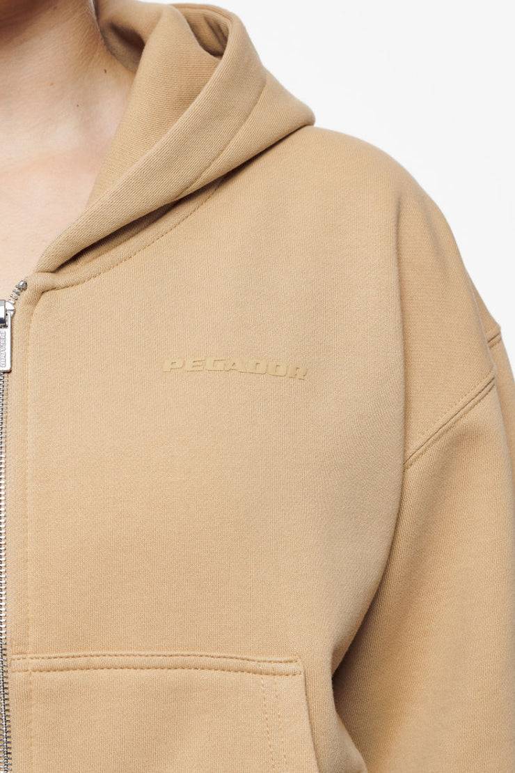 Pegador Valinda Cropped Zip Hoodie Vintage Washed Espresso Gum Sonderangebot der Fabrik