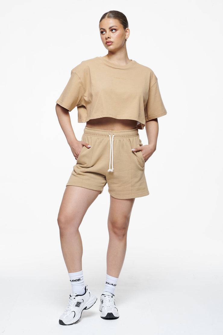 Pegador Layla Oversized Cropped Tee Vintage Washed Espresso Gum Vierteljährliche Förderung