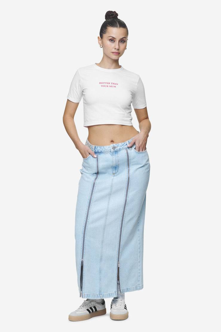 Pegador Aya Denim Midi Zip Skirt Washed Light Blue VIP-Rabatte
