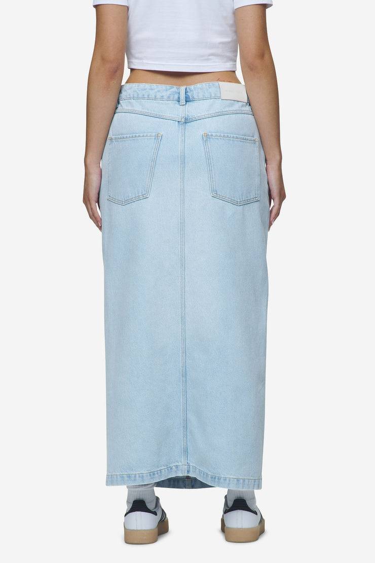 Pegador Aya Denim Midi Zip Skirt Washed Light Blue VIP-Rabatte