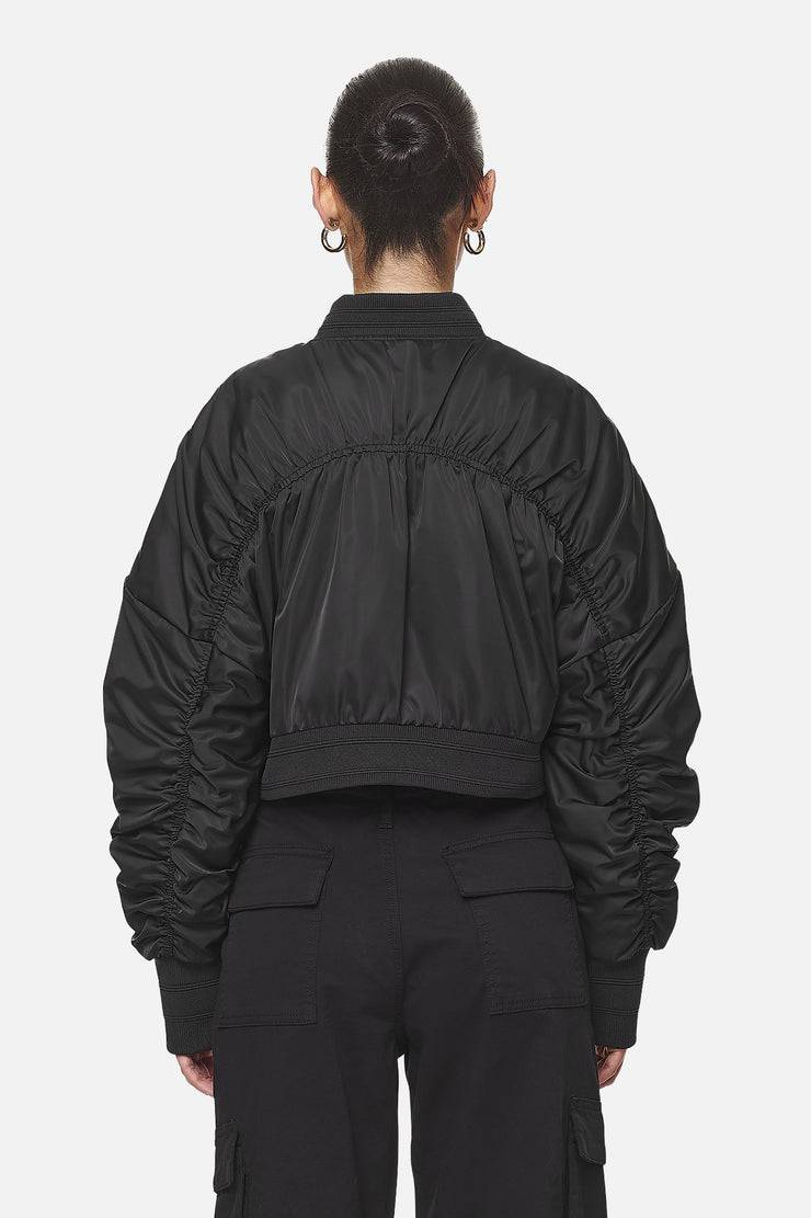 Pegador Laura Cropped Ruffed Oversized Jacket Black Vierteljährliche Förderung