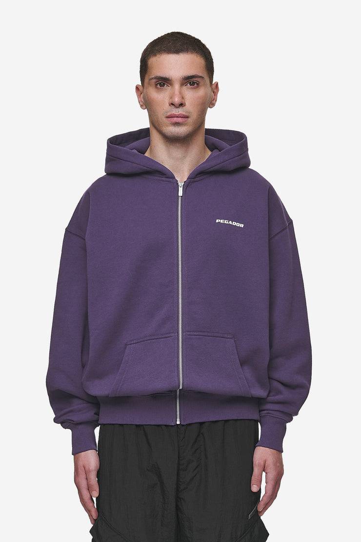 Pegador Colne Logo Oversized Sweat Jacket Washed Deep Purple White Angebote