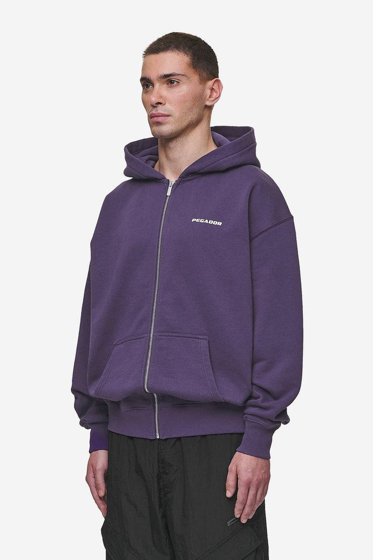 Pegador Colne Logo Oversized Sweat Jacket Washed Deep Purple White Angebote