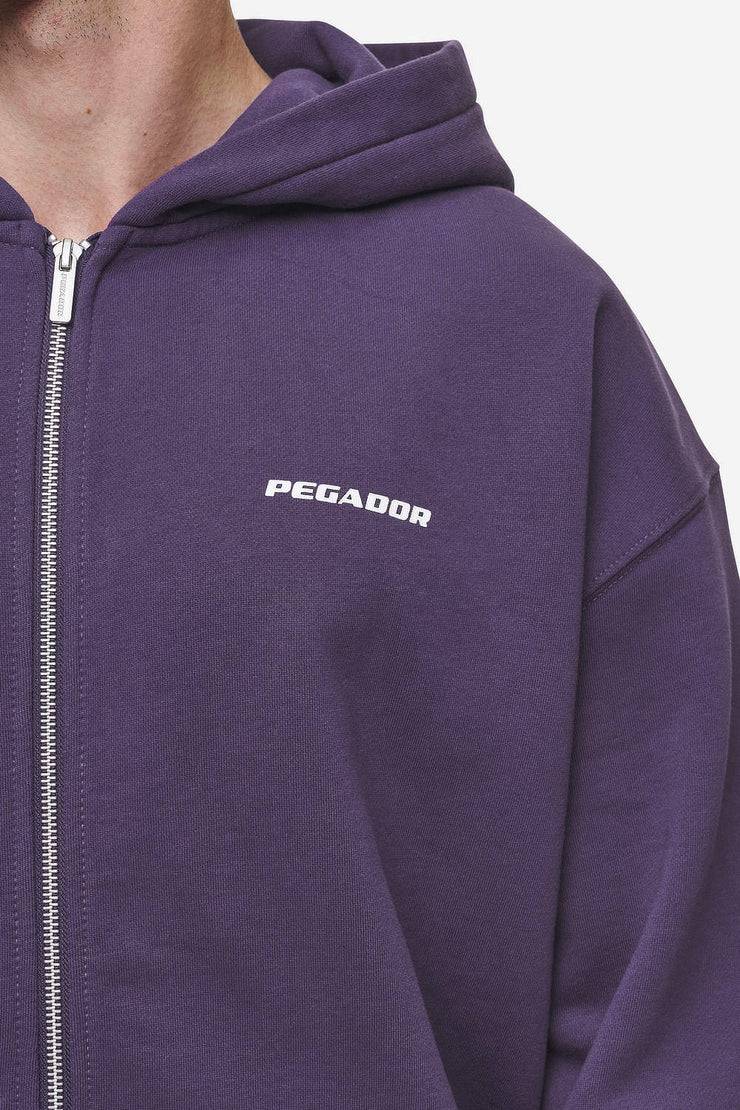 Pegador Colne Logo Oversized Sweat Jacket Washed Deep Purple White Angebote