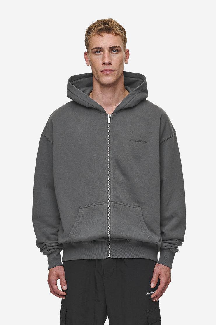 Pegador Colne Logo Oversized Sweat Jacket Washed Anthracite Black Hotsell