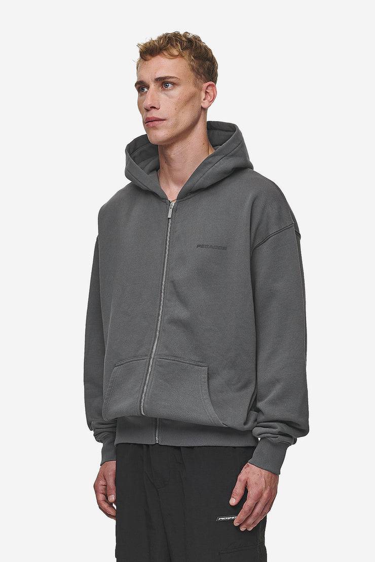 Pegador Colne Logo Oversized Sweat Jacket Washed Anthracite Black Hotsell