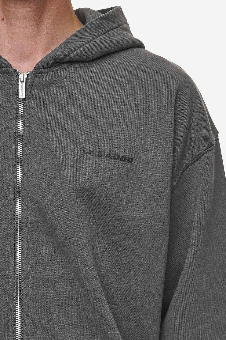 Pegador Colne Logo Oversized Sweat Jacket Washed Anthracite Black Hotsell