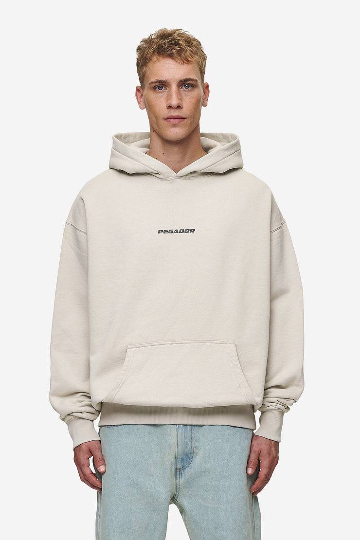 Pegador Colne Logo Oversized Hoodie Washed Light Beige Anthracite Schlussverkauf