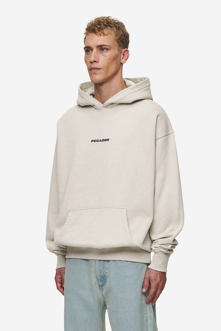 Pegador Colne Logo Oversized Hoodie Washed Light Beige Anthracite Schlussverkauf