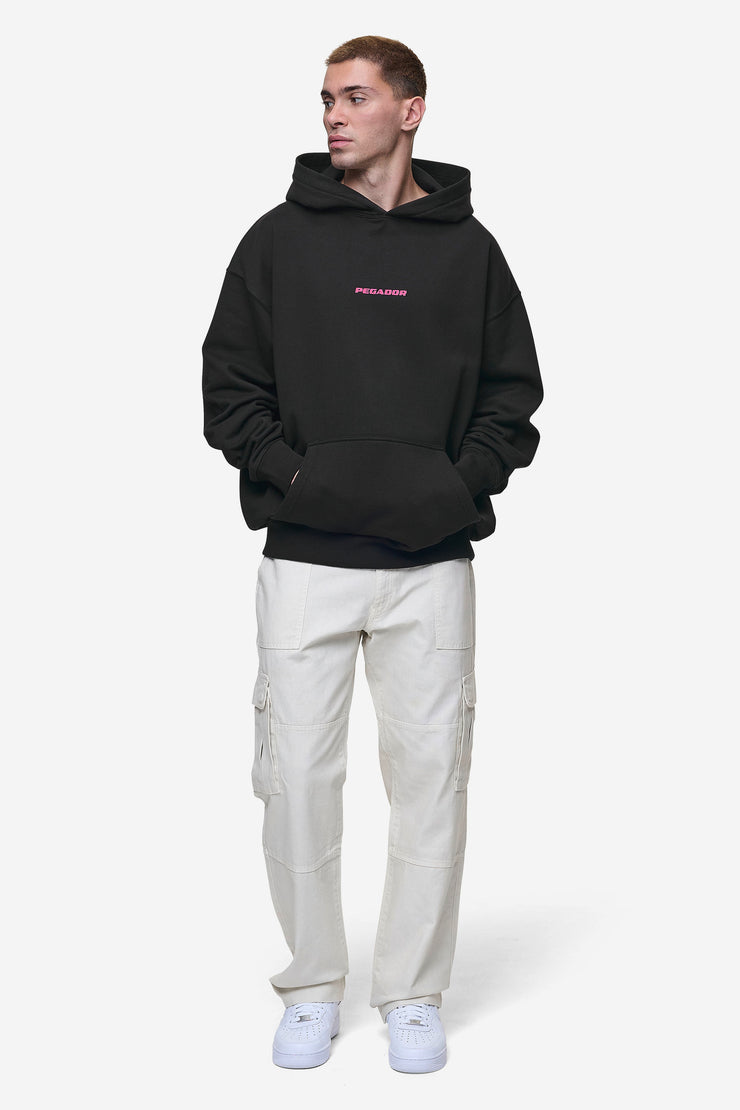 Pegador Colne Logo Oversized Hoodie Washed Black Virtual Pink Günstiger Verkauf