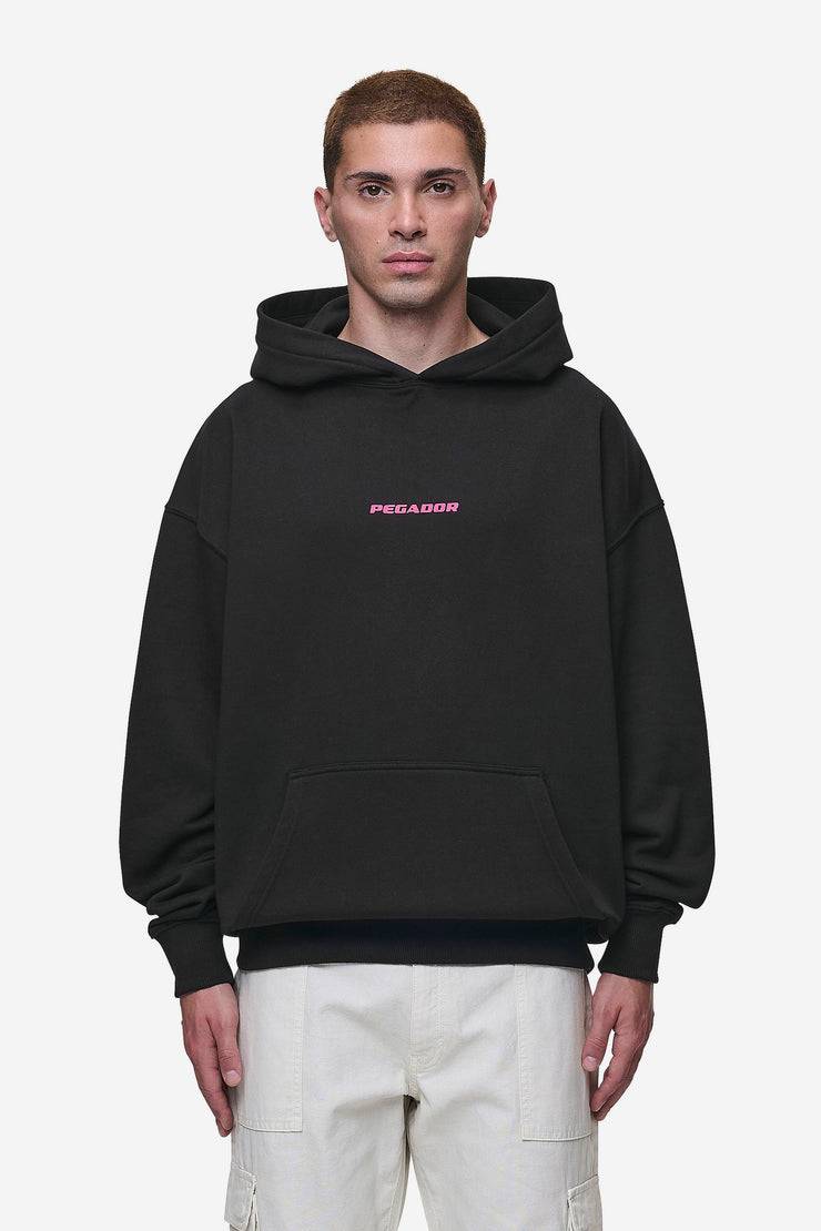 Pegador Colne Logo Oversized Hoodie Washed Black Virtual Pink Günstiger Verkauf