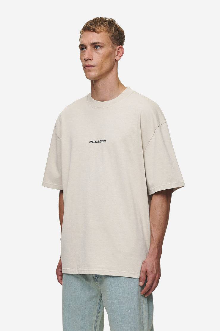 Pegador Colne Logo Oversized Tee Washed Light Beige Anthracite Fabrikverkauf