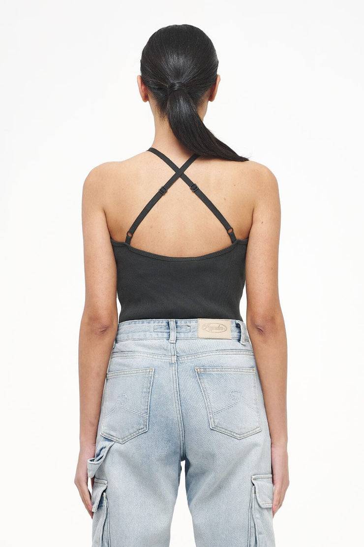 Pegador Santos Rib Neckholder Bodysuit Vintage Washed Iron Grey JETZT KAUFEN