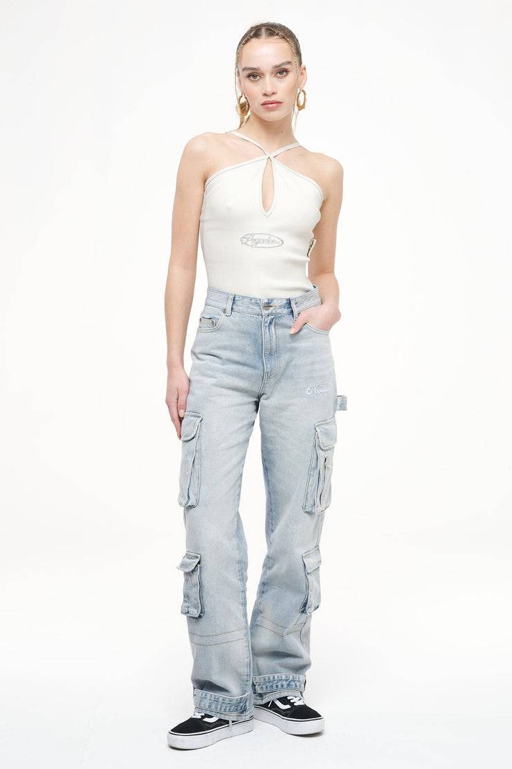 Pegador Santos Rib Neckholder Bodysuit Vintage Washed Angels Cream Neueste Stile