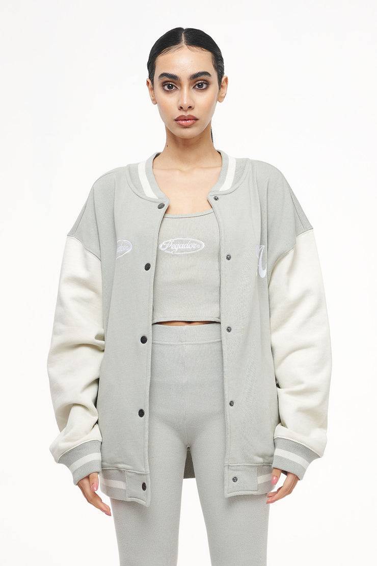 Pegador Dale Oversized Varsity Jacket Vintage Washed Quiet Gray Angels Cream Letzter Tag