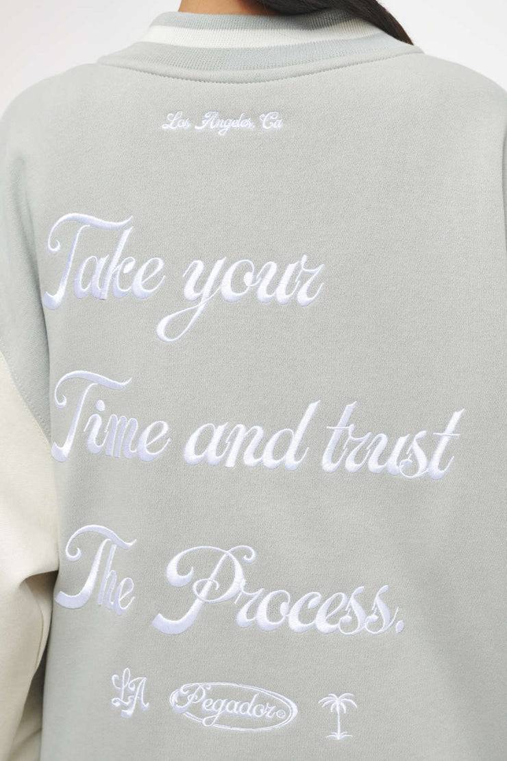 Pegador Dale Oversized Varsity Jacket Vintage Washed Quiet Gray Angels Cream Letzter Tag