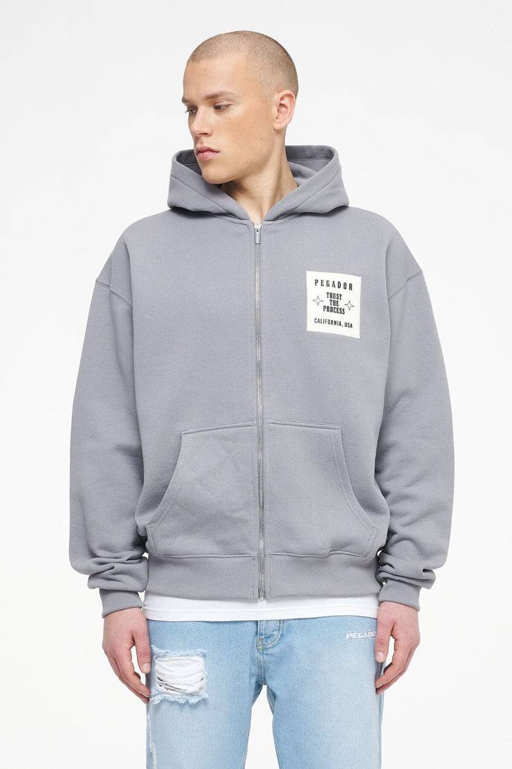 Pegador Salal Oversized Sweat Jacket Vintage Washed Dusk Grey Im Verkauf