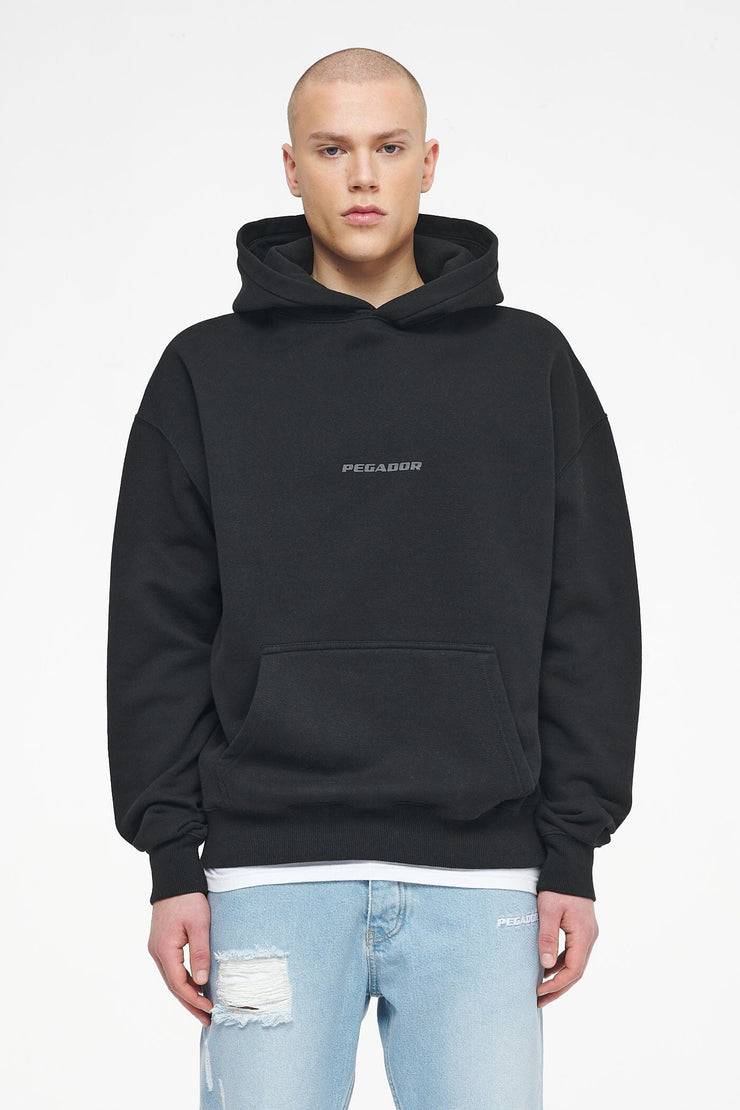 Pegador Colne Logo Oversized Hoodie Vintage Washed Black Ink Gum Rabatt