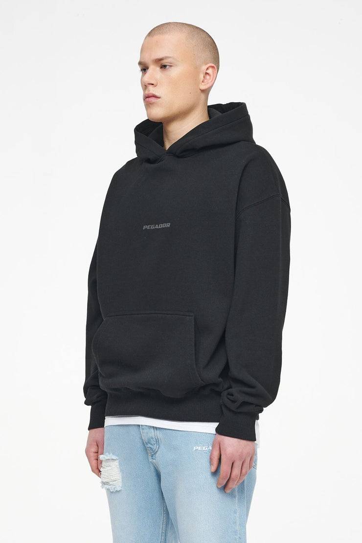 Pegador Colne Logo Oversized Hoodie Vintage Washed Black Ink Gum Rabatt
