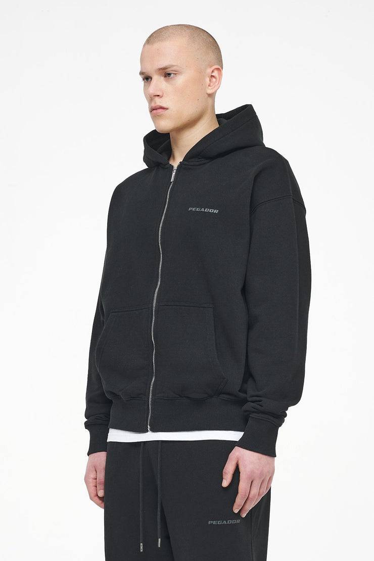 Pegador Logo Oversized Sweat Jacket Vintage Washed Black Ink Gum Begrenztes Angebot