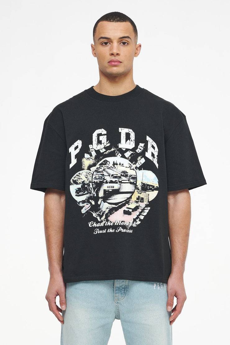 Pegador Reid Oversized Tee Vintage Washed Black Ink Kostenlose Rückgabe