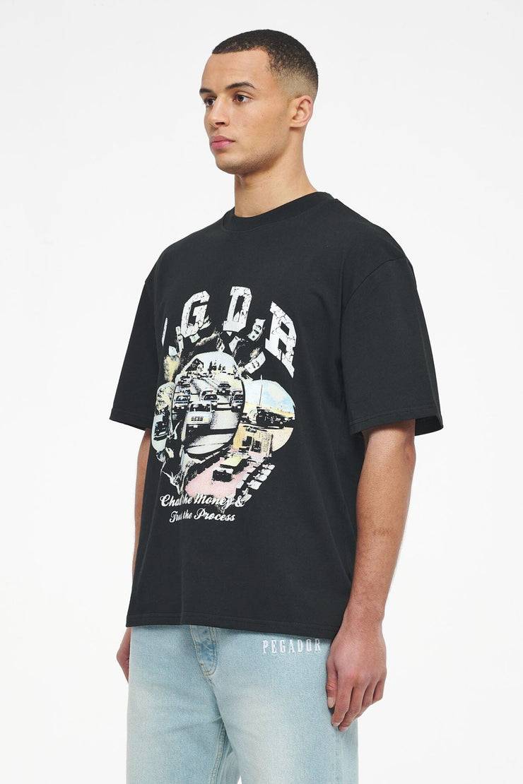 Pegador Reid Oversized Tee Vintage Washed Black Ink Kostenlose Rückgabe