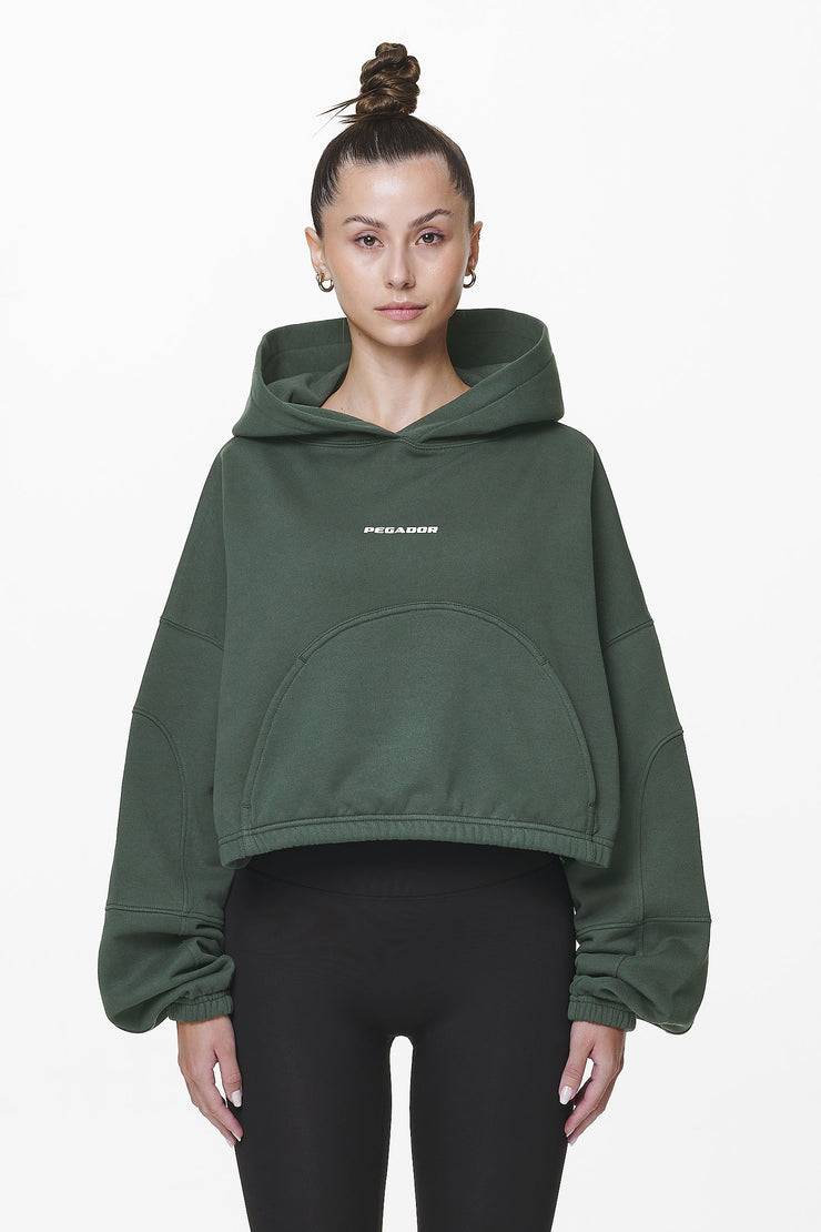 Pegador Skei Logo Oversized Cropped Hoodie Washed Sage Green Black Friday
