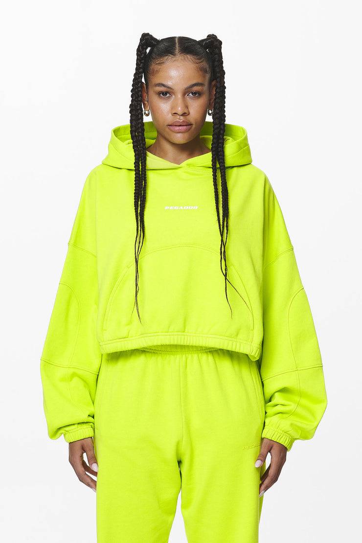 Pegador Skei Logo Oversized Cropped Hoodie Washed Lime Yellow Cyber Monday