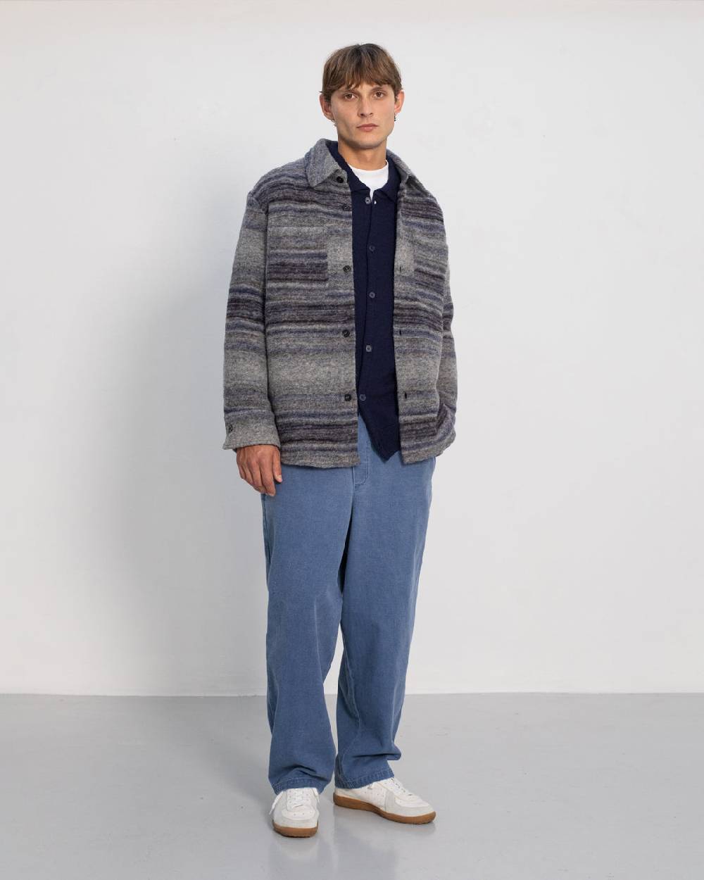 Rotholz Dickes Overshirt Bio Wollmischung - Grau Gestreift Bestseller