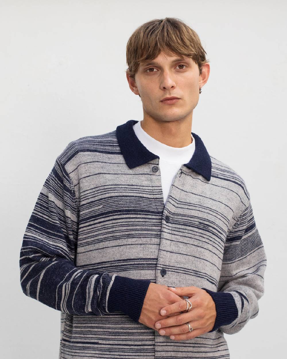 Rotholz Strick Shirt Merinowolle - Blau Gestreift Sonderangebote