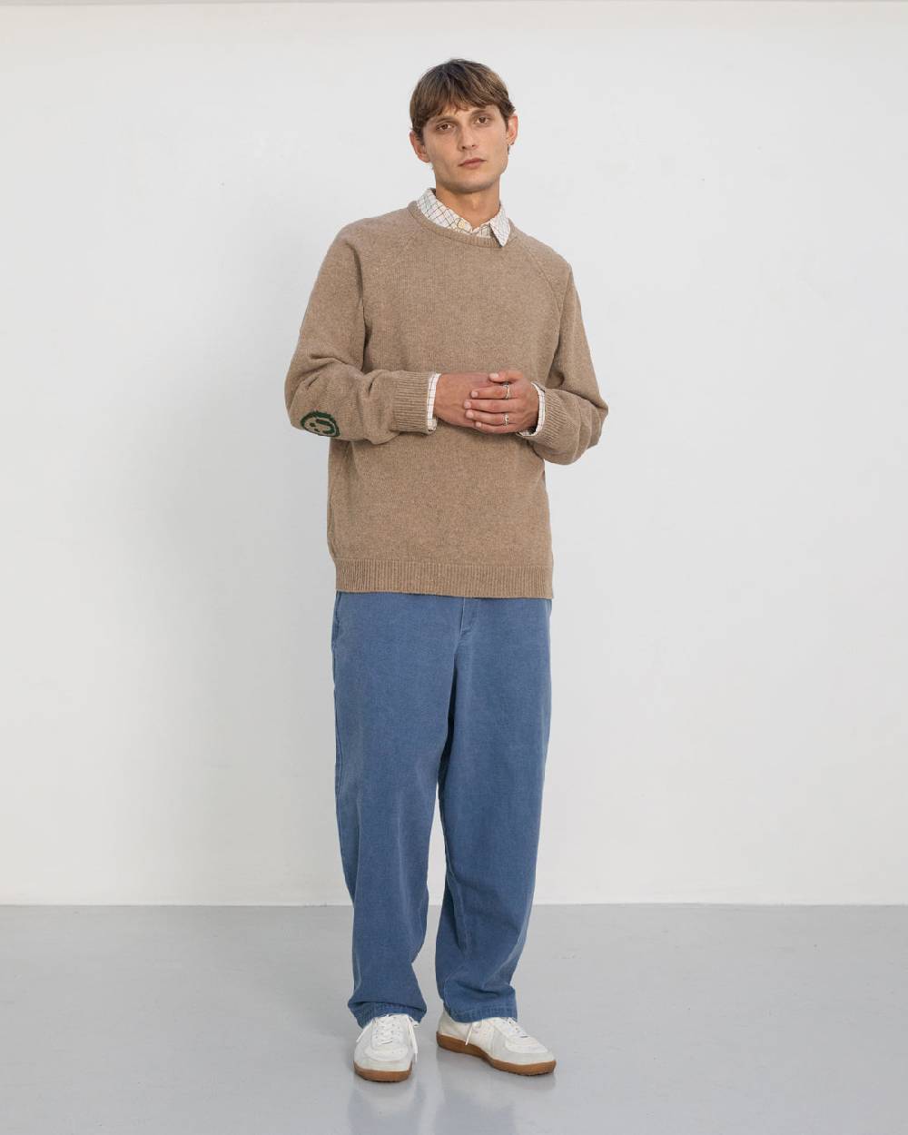 Rotholz Smiley Strickpullover Recycelte Wolle - Beige Kostenlose Rückgabe