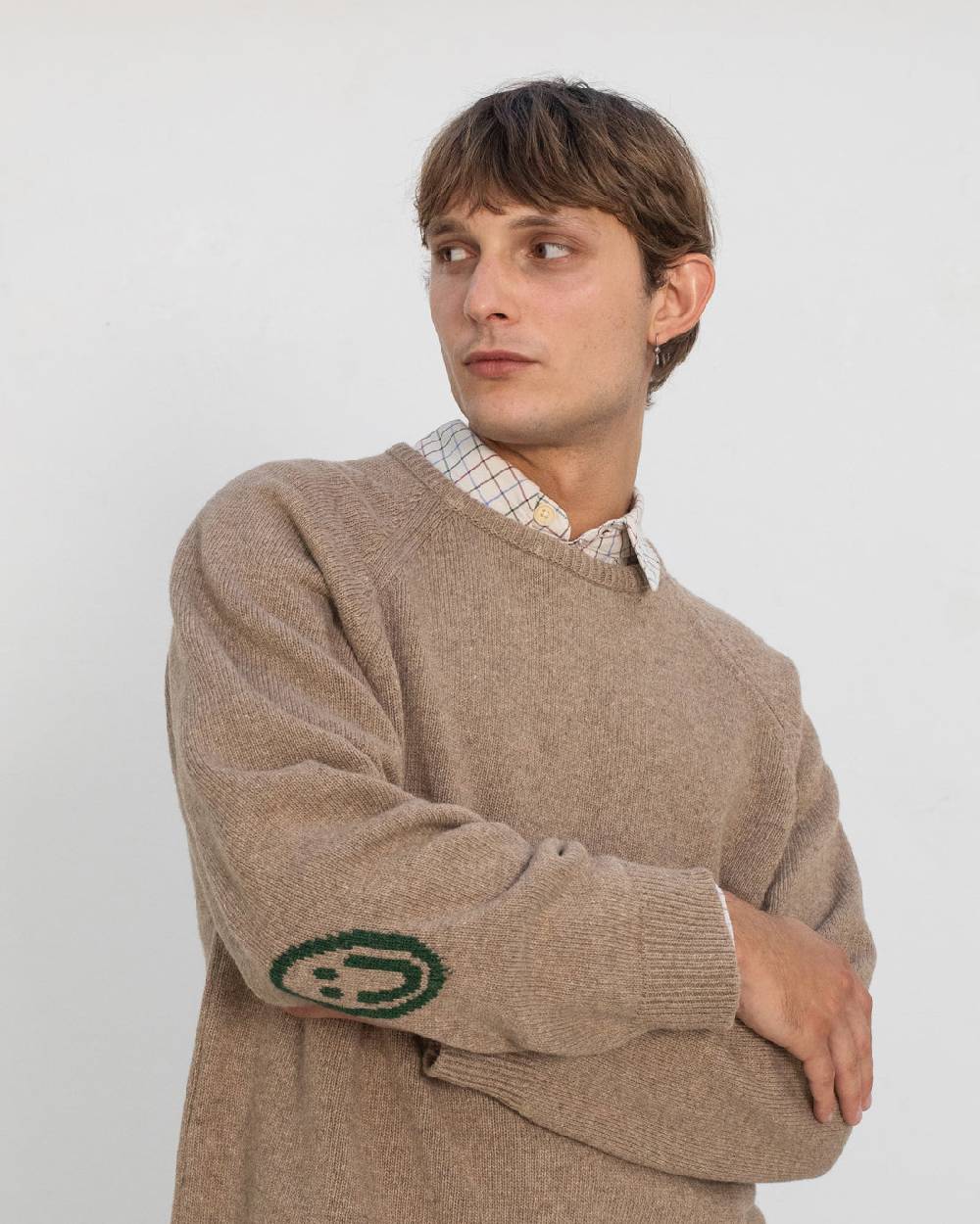 Rotholz Smiley Strickpullover Recycelte Wolle - Beige Kostenlose Rückgabe