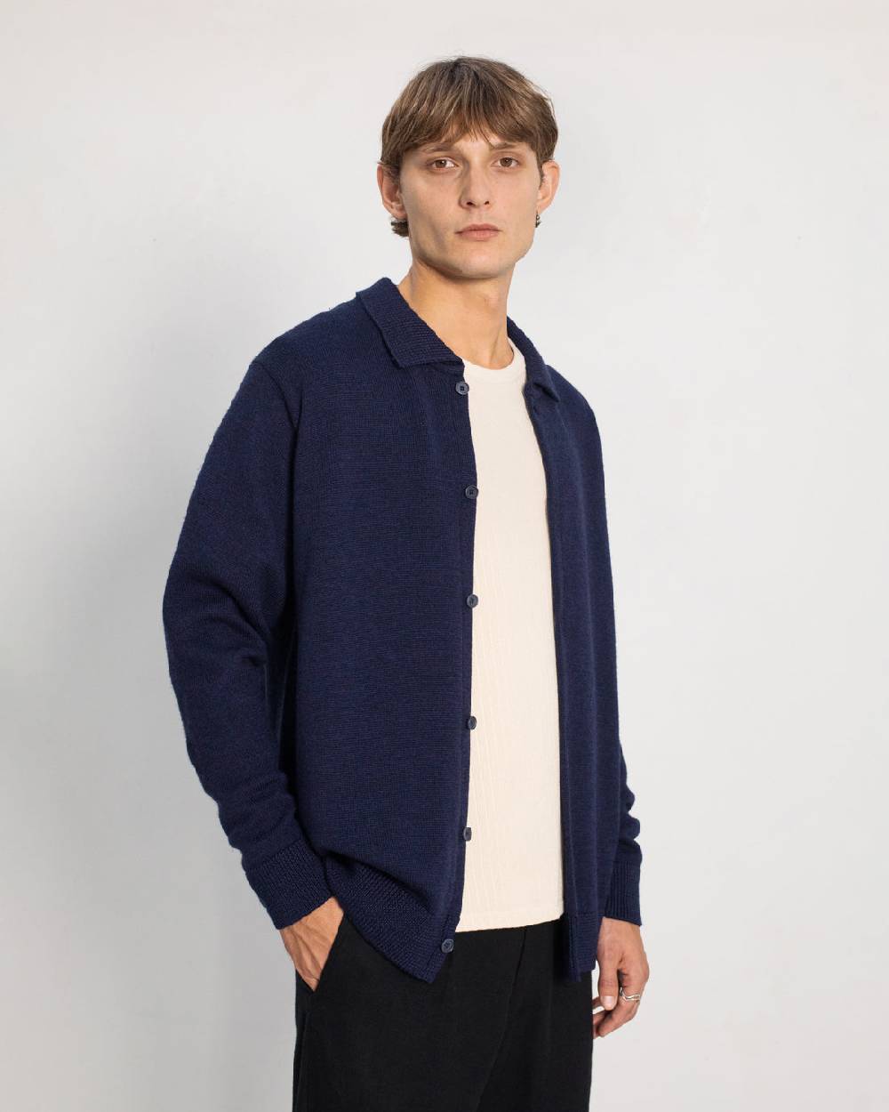 Rotholz Strick Shirt Merinowolle - Blau Begrenzte Freigabe