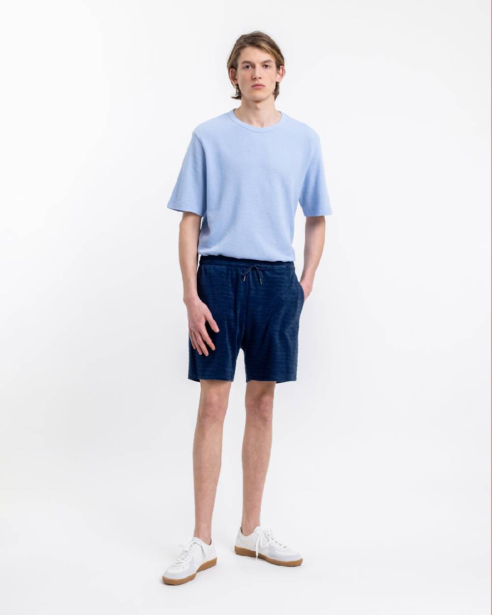 Rotholz Frottee Shorts aus Bio-Baumwolle Blau Sonderangebot der Fabrik