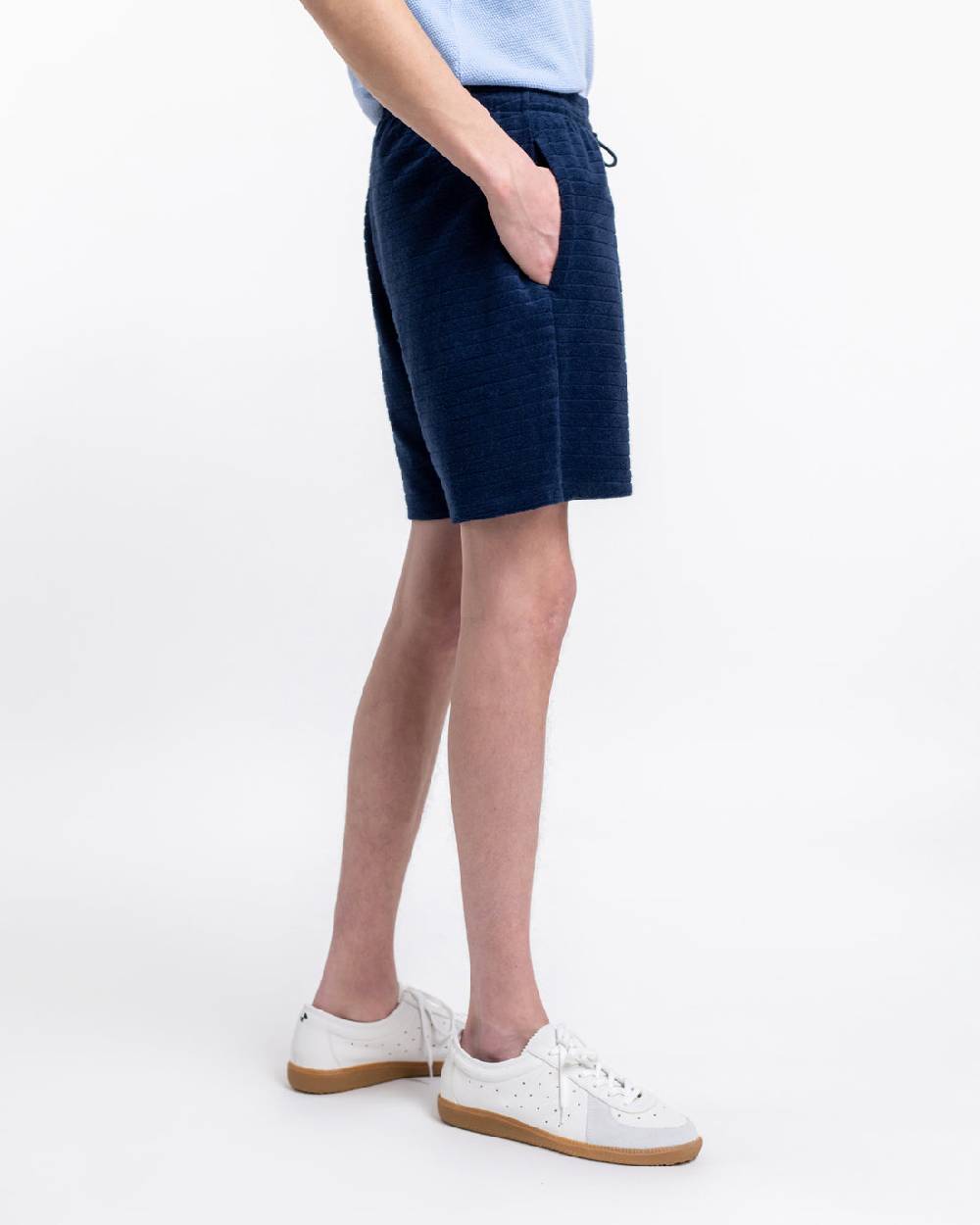 Rotholz Frottee Shorts aus Bio-Baumwolle Blau Sonderangebot der Fabrik